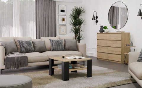 Stolik Kawowy Z Półką Pod Blatem SQUARE DĄB ARTISAN CZARNY Ława Do Salonu Pokoju