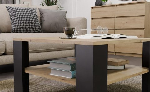 Stolik Kawowy Z Półką Pod Blatem SQUARE DĄB ARTISAN CZARNY Ława Do Salonu Pokoju