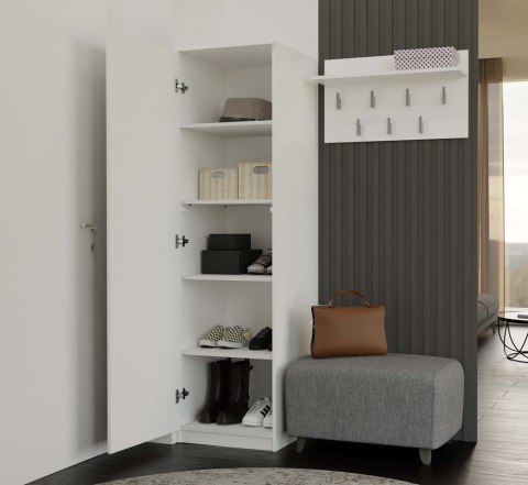 Szafa Wysoka Garderoba z Lustrem 50 cm Biała Półki Lub Drążek Pojemna