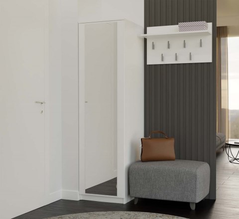 Szafa Wysoka Garderoba z Lustrem 50 cm Biała Półki Lub Drążek Pojemna