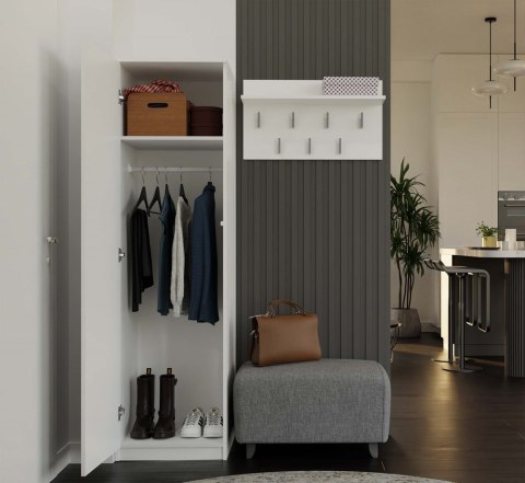 Szafa Wysoka Garderoba z Lustrem 50 cm Biała Półki Lub Drążek Pojemna