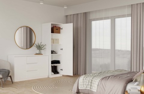 Szafa Wysoka Garderoba z Lustrem 50 cm Biała Półki Lub Drążek Pojemna