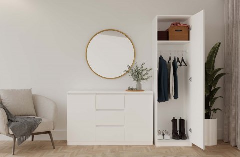 Szafa Wysoka Garderoba z Lustrem 50 cm Biała Półki Lub Drążek Pojemna