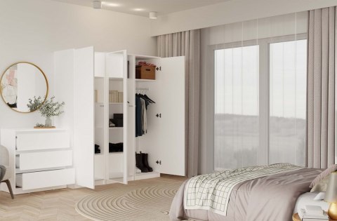 Szafa Wysoka Garderoba z Lustrem 50 cm Biała Półki Lub Drążek Pojemna