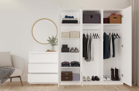 Szafa Wysoka Garderoba z Lustrem 50 cm Biała Półki Lub Drążek Pojemna