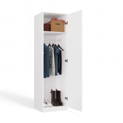 Szafa Wysoka Garderoba z Lustrem 50 cm Biała Półki Lub Drążek Pojemna