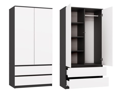Szafa garderoba 90 cm drążek szuflady półki - mix antracyt / biały