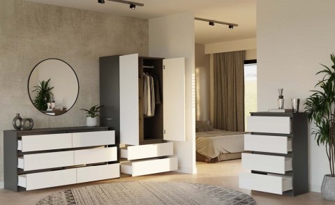 Szafa garderoba 90 cm drążek szuflady półki - mix antracyt / biały