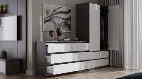 Szafa garderoba 90 cm drążek szuflady półki - mix antracyt / biały