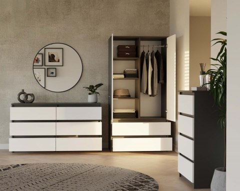 Szafa garderoba 90 cm drążek szuflady półki - mix antracyt / biały
