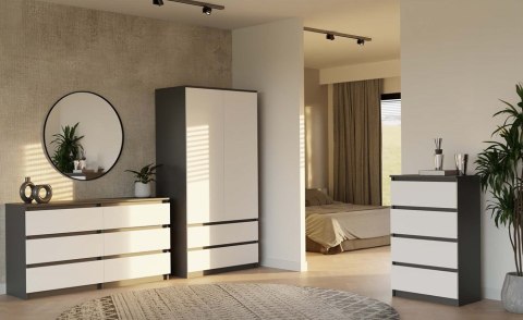 Szafa garderoba 90 cm drążek szuflady półki - mix antracyt / biały