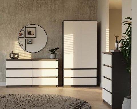 Szafa garderoba 90 cm drążek szuflady półki - mix antracyt / biały