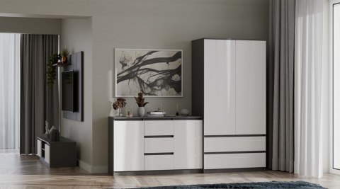 Szafa garderoba 90 cm drążek szuflady półki - mix antracyt / biały