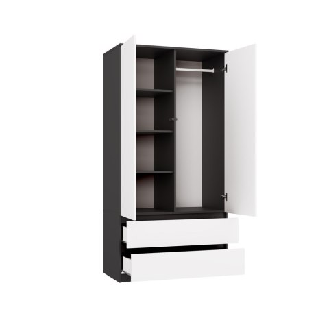 Szafa garderoba 90 cm drążek szuflady półki - mix antracyt / biały