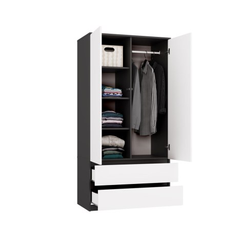 Szafa garderoba 90 cm drążek szuflady półki - mix antracyt / biały