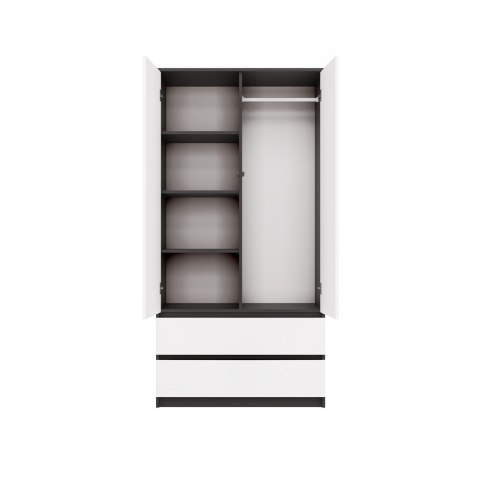 Szafa garderoba 90 cm drążek szuflady półki - mix antracyt / biały