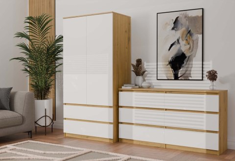 Szafa 90cm Garderoba Biała Dąb Artisan Nowoczesna Szuflady Półki Na Ubrania