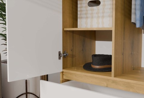 Szafa 90cm Garderoba Biała Dąb Artisan Nowoczesna Szuflady Półki Na Ubrania