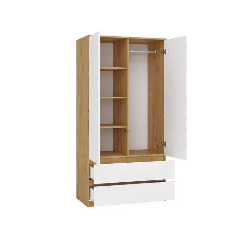 Szafa 90cm Garderoba Biała Dąb Artisan Nowoczesna Szuflady Półki Na Ubrania