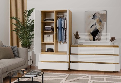 Szafa 90cm Garderoba Biała Dąb Artisan Nowoczesna Szuflady Półki Na Ubrania