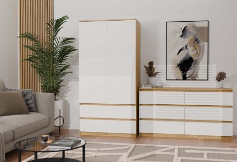 Szafa 90cm Garderoba Biała Dąb Artisan Nowoczesna Szuflady Półki Na Ubrania