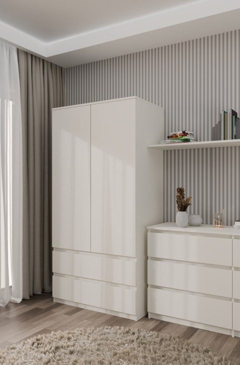 Szafa Dwudrzwiowa Garderoba Z 2 Szufladami Drzwi Regał Półki Kaszmir Beż