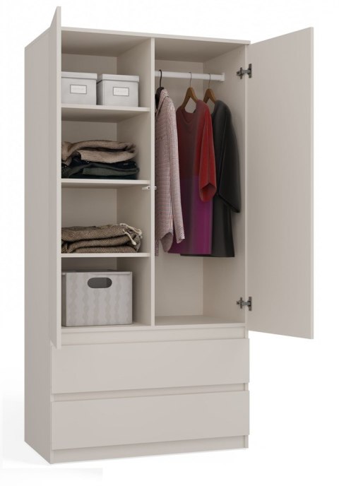 Szafa Dwudrzwiowa Garderoba Z 2 Szufladami Drzwi Regał Półki Kaszmir Beż