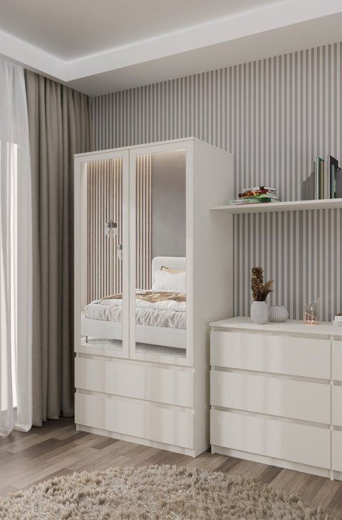 Szafa Z Lustrem Kaszmir Garderoba Duża Szuflady Półki Drążek Pojemna