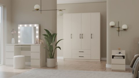 Szafa Czterodrzwiowa Duża Garderoba 2 Szuflady Regał 205x160cm Kaszmir Beż