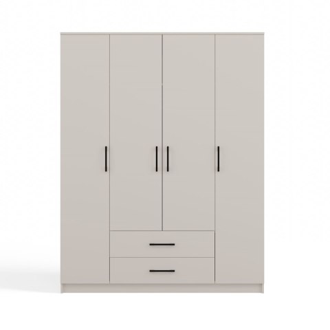 Szafa Czterodrzwiowa Duża Garderoba 2 Szuflady Regał 205x160cm Kaszmir Beż