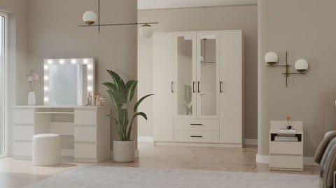 Szafa Czterodrzwiowa Garderoba Z Lustrem Duża Szuflady 205x160cm Kaszmir