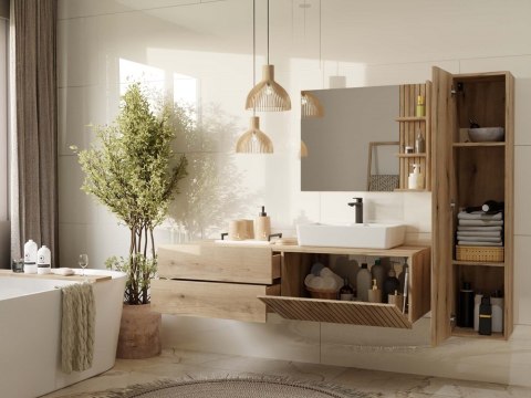 SZAFKA ŁAZIENKOWA WISZĄCA SŁUPEK REGAŁ TIGO 1D DĄB EVOKE RYFLOWANY FRONT