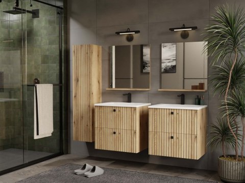 SZAFKA ŁAZIENKOWA WISZĄCA SŁUPEK REGAŁ TIGO 1D DĄB EVOKE RYFLOWANY FRONT