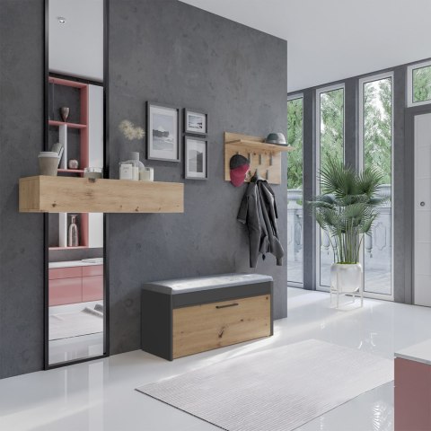 SZAFKA NA BUTY PARMA SIEDZISKO SCHOWEK ANTRACYT / DĄB ARTISAN