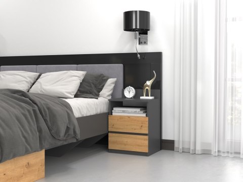 SZAFKA NOCNA MALWA M1 - ANTRACYT / DĄB ARTISAN