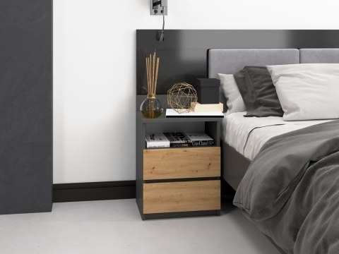 SZAFKA NOCNA MALWA M1 - ANTRACYT / DĄB ARTISAN