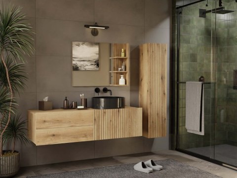 SZAFKA POD UMYWALKĘ TIGO 1D2S DĄB EVOKE 140 CM 2 SZUFLADY RYFLOWANY FRONT WISZĄCA