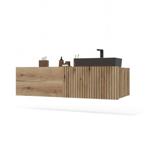 SZAFKA POD UMYWALKĘ TIGO 1D2S DĄB EVOKE 140 CM 2 SZUFLADY RYFLOWANY FRONT WISZĄCA