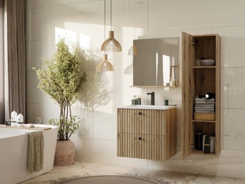SZAFKA POD UMYWALKĘ TIGO 60 2S DĄB EVOKE 2 SZUFLADY RYFLOWANY FRONT WISZĄCA