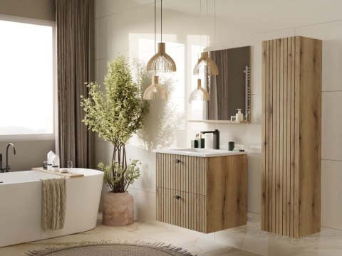 SZAFKA POD UMYWALKĘ TIGO 60 2S DĄB EVOKE 2 SZUFLADY RYFLOWANY FRONT WISZĄCA