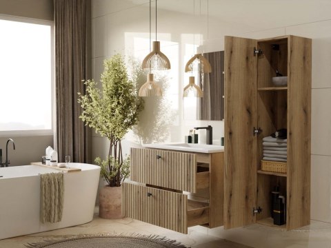 SZAFKA POD UMYWALKĘ TIGO 80 2S DĄB EVOKE 2 SZUFLADY RYFLOWANY FRONT WISZĄCA