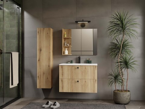 SZAFKA POD UMYWALKĘ TIGO 80 2S DĄB EVOKE 2 SZUFLADY RYFLOWANY FRONT WISZĄCA