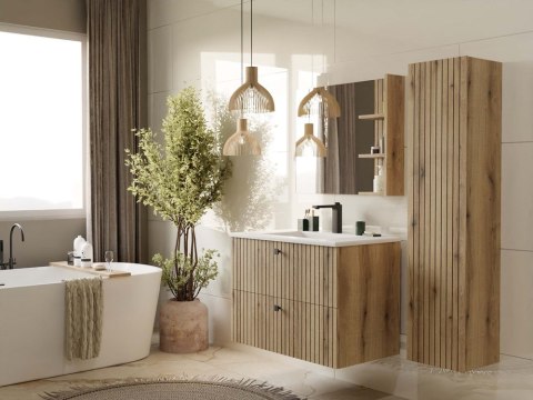 SZAFKA POD UMYWALKĘ TIGO 80 2S DĄB EVOKE RYFLOWANY FRONT + UMYWALKA