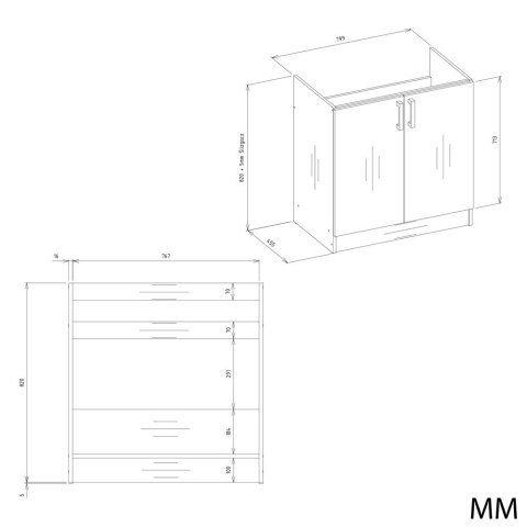 Szafka Kuchenna Pod Zlewozmywak 80 cm Stojąca Dolna Dwudrzwiowa Dąb Artisan