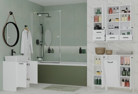 Szafka Łazienkowa NINA 1K1D BIAŁA Regał Słupek 1 Kosz Na Pranie 3 Półki Do Łazienki