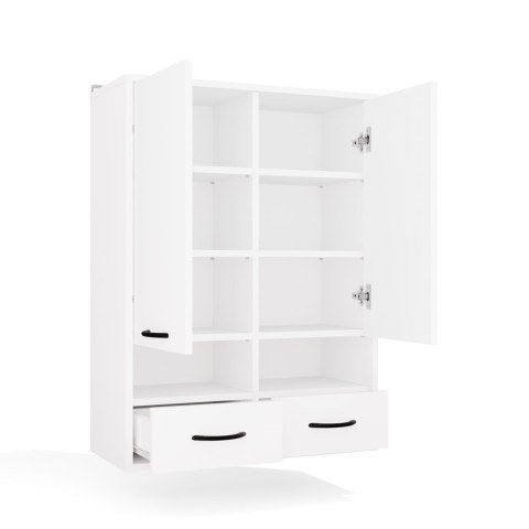 Szafka Łazienkowa Wisząca NINA W2D2P2S BIAŁY Regał 2 Drzwi 8 Półek 2 Szuflady