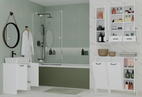 Szafka Łazienkowa Wisząca Regał NINA W1D BIAŁY Słupek 1 Drzwi 3 Półki