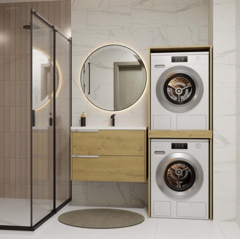 Szafka Łazienkowa na Pralkę i Suszarkę POLA TWIN Regał Słupek DĄB ARTISAN