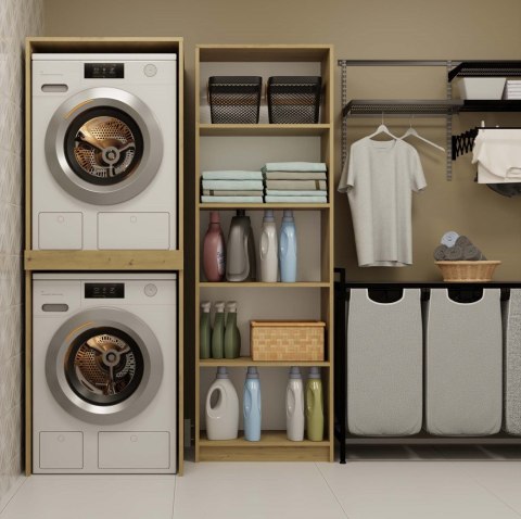 Szafka Łazienkowa na Pralkę i Suszarkę POLA TWIN Regał Słupek DĄB ARTISAN