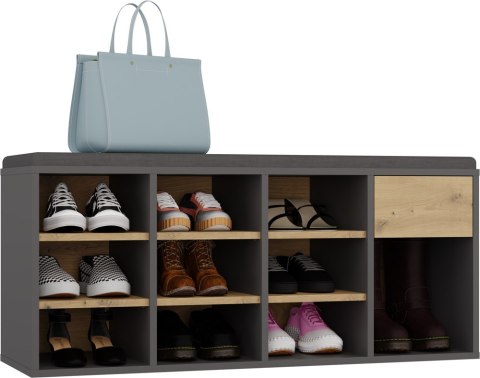 Szafka na buty otwarta do przedpokoju TALLIN - mix antracyt / dąb artisan